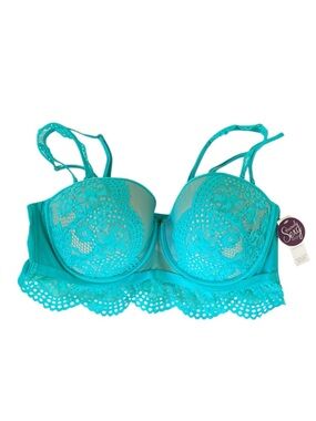 Cacique Lightly Lined Multi Way Strapless Lace Sexy Bra 44D NEW NWT Turquoise